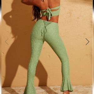 Oh Polly Zuni Lace Up Back Petite Trousers in Green